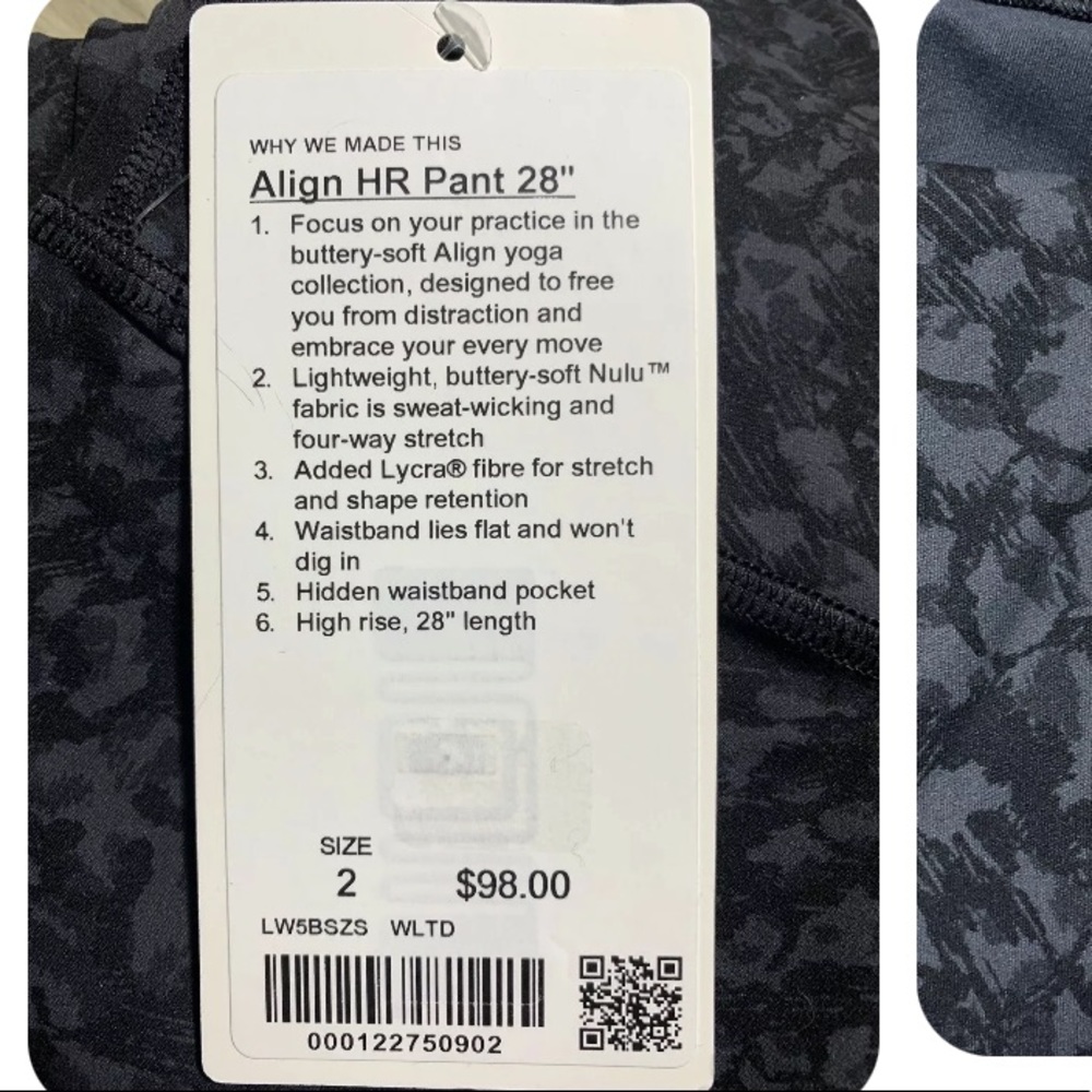 Lululemon Align Pant 28" Sz 2, Wild Thing Camo Deep Coal Multi WLTD - 50902